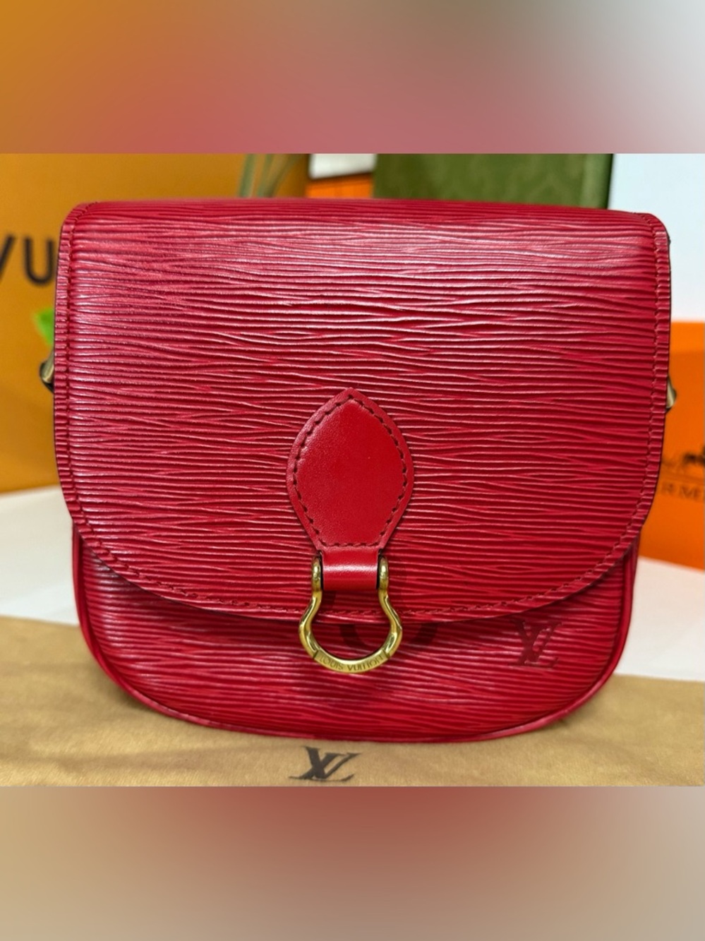 Auth LOUIS VUITTON EUC EpiMini Saint Cloud Castilian Red Shoulder Bag